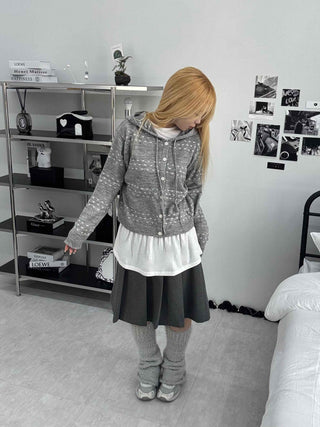 Pleated Layered Wide Wool Midi Skirt