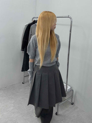 Pleated Layered Wide Wool Midi Skirt