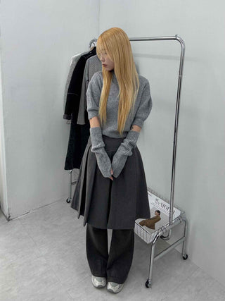Pleated Layered Wide Wool Midi Skirt