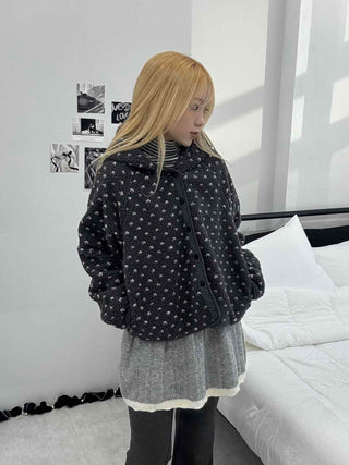 Small Rose Pattern Quilted Hooded Reversible Fleece