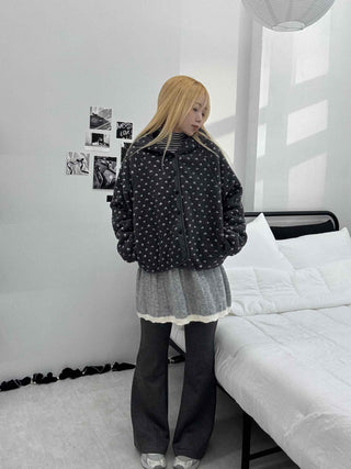 Small Rose Pattern Quilted Hooded Reversible Fleece