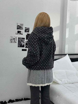 Small Rose Pattern Quilted Hooded Reversible Fleece