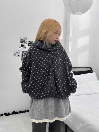 Small Rose Pattern Quilted Hooded Reversible Fleece
