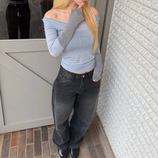May Color Block Tencel Long Sleeve T-shirt