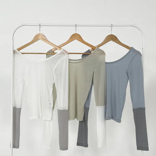 May Color Block Tencel Long Sleeve T-shirt