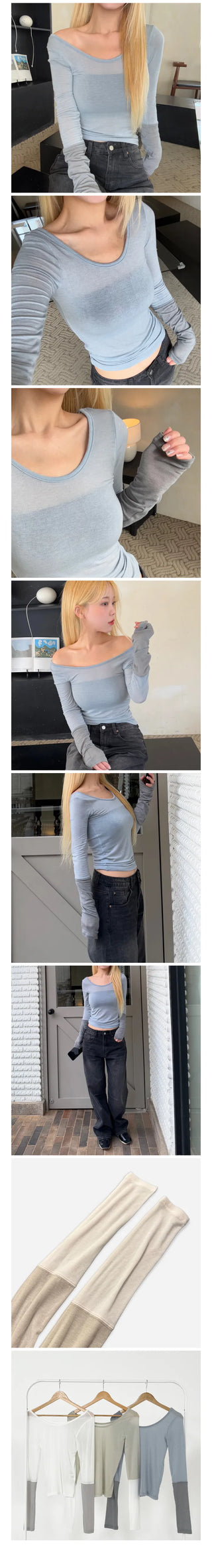 May Color Block Tencel Long Sleeve T-shirt