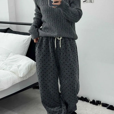 Polka Dot Velvet Elastic Waist Wide Jogger Pants