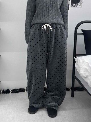 Polka Dot Velvet Elastic Waist Wide Jogger Pants