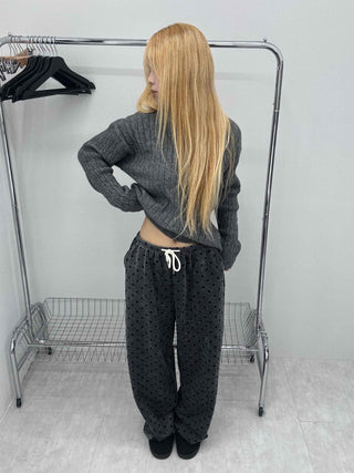 Polka Dot Velvet Elastic Waist Wide Jogger Pants
