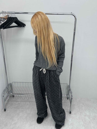 Polka Dot Velvet Elastic Waist Wide Jogger Pants