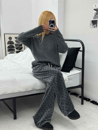 Polka Dot Velvet Elastic Waist Wide Jogger Pants