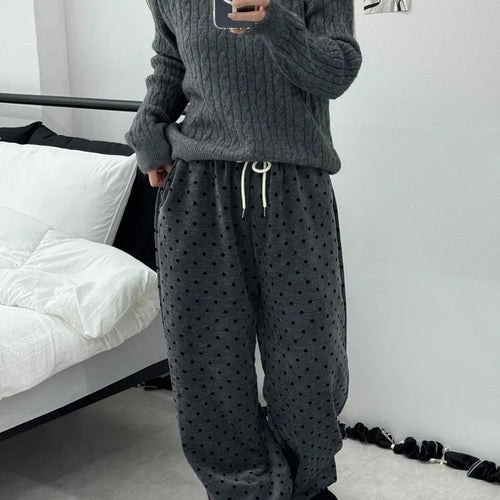 Polka Dot Velvet Elastic Waist Wide Jogger Pants