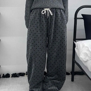Polka Dot Velvet Elastic Waist Wide Jogger Pants