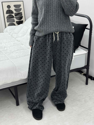 Polka Dot Velvet Elastic Waist Wide Jogger Pants
