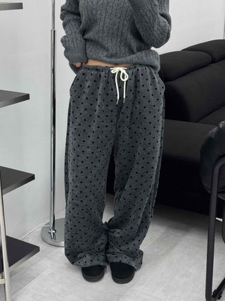 Polka Dot Velvet Elastic Waist Wide Jogger Pants