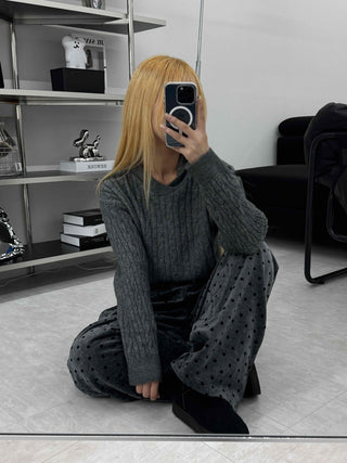Polka Dot Velvet Elastic Waist Wide Jogger Pants