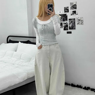 Soft Daily Balloon Fit Heart Pocket Cotton Wide Pants