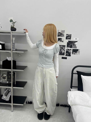 Soft Daily Balloon Fit Heart Pocket Cotton Wide Pants