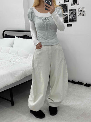 Soft Daily Balloon Fit Heart Pocket Cotton Wide Pants