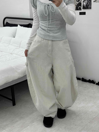 Soft Daily Balloon Fit Heart Pocket Cotton Wide Pants
