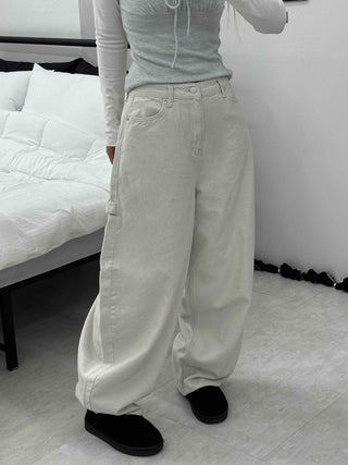 Soft Daily Balloon Fit Heart Pocket Cotton Wide Pants