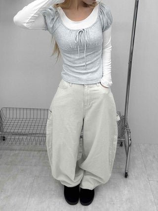 Soft Daily Balloon Fit Heart Pocket Cotton Wide Pants