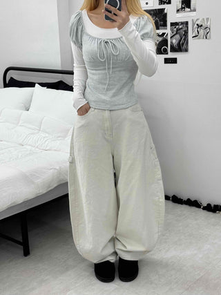 Soft Daily Balloon Fit Heart Pocket Cotton Wide Pants