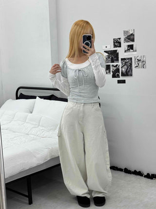 Soft Daily Balloon Fit Heart Pocket Cotton Wide Pants