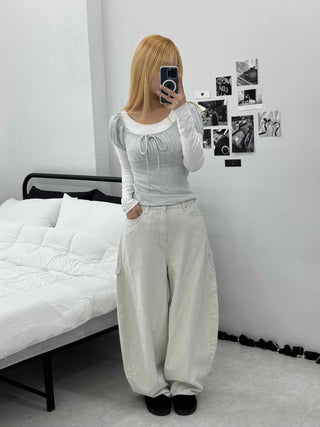 Soft Daily Balloon Fit Heart Pocket Cotton Wide Pants