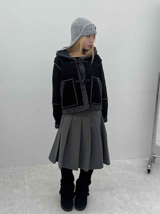 Fuzzy Fleece Hooded Toggle Button Shearling Jacket