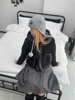 Fuzzy Fleece Hooded Toggle Button Shearling Jacket