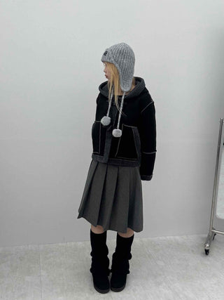 Fuzzy Fleece Hooded Toggle Button Shearling Jacket