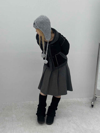 Fuzzy Fleece Hooded Toggle Button Shearling Jacket