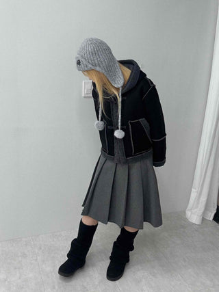 Fuzzy Fleece Hooded Toggle Button Shearling Jacket