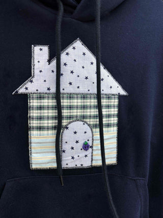 Check House Patch Oversized Crop Hoodie