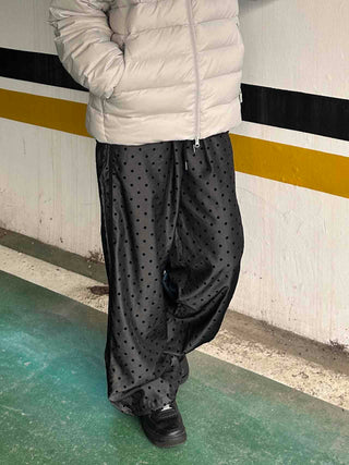 Dot Pattern Super Wide Balloon Elastic Waist Pants