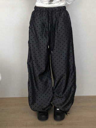 Dot Pattern Super Wide Balloon Elastic Waist Pants