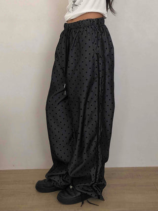 Dot Pattern Super Wide Balloon Elastic Waist Pants
