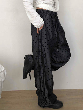 Dot Pattern Super Wide Balloon Elastic Waist Pants