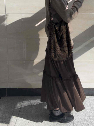 Lace Frill Flare Elastic Waist Long Tiered Skirt