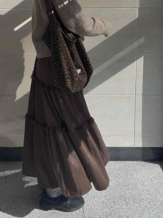Lace Frill Flare Elastic Waist Long Tiered Skirt