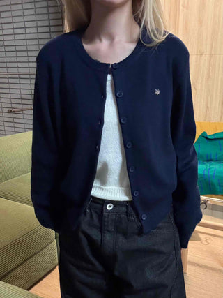 Classic One-Point Logo Round Knit Cardigan