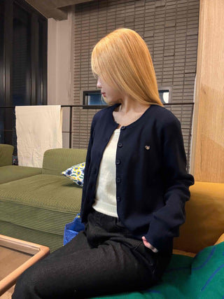 Classic One-Point Logo Round Knit Cardigan