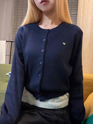 Classic One-Point Logo Round Knit Cardigan