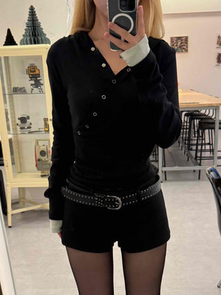 Loose Fit Long Sleeve Hoodie with Cross Snap Button Detail