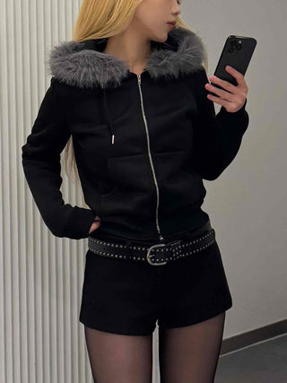 Chic Slim Fit Flat Fur Crop Zip-Up Hoodie