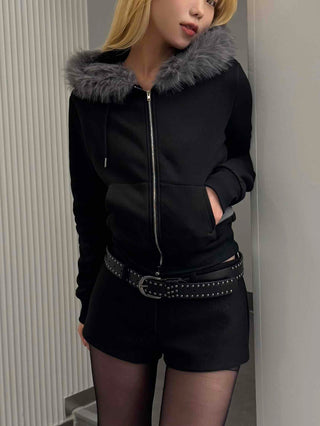 Chic Slim Fit Flat Fur Crop Zip-Up Hoodie