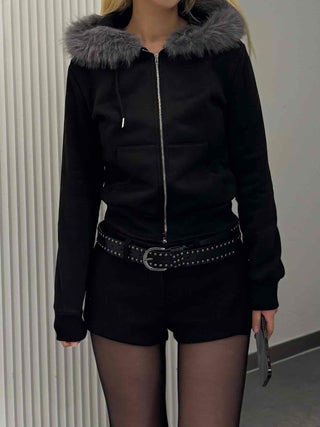 Chic Slim Fit Flat Fur Crop Zip-Up Hoodie