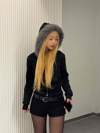 Chic Slim Fit Flat Fur Crop Zip-Up Hoodie