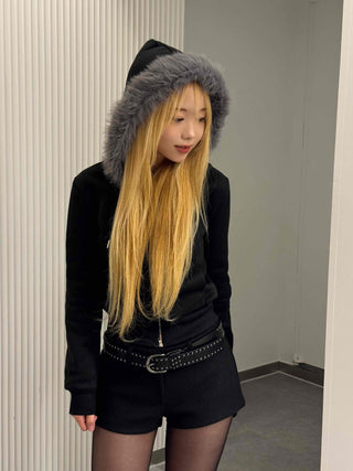 Chic Slim Fit Flat Fur Crop Zip-Up Hoodie